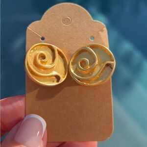 Gold Tone Pierced Earrings Spiral, Modern, Signed/Stamped
